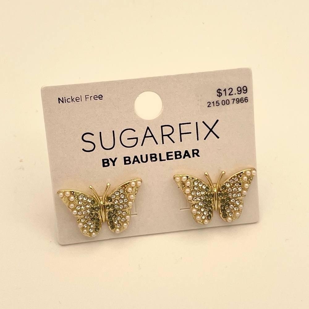 NWT Sugar Fix Butterfly Jewel and Faux Pearl Stud Earrings